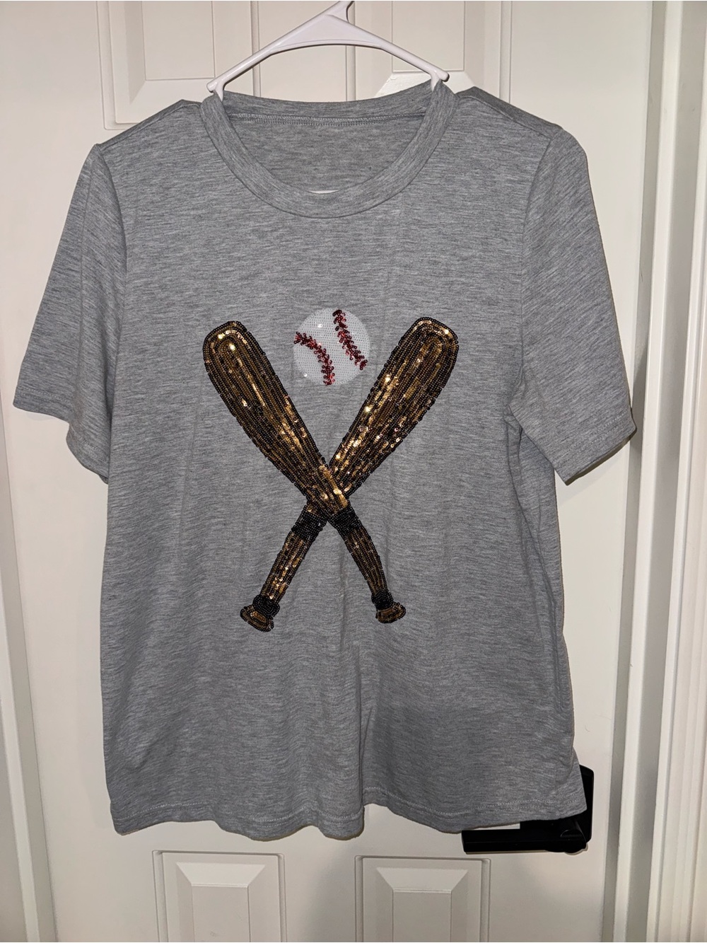 Ladies small Sequin Baseball Tee - Gray
